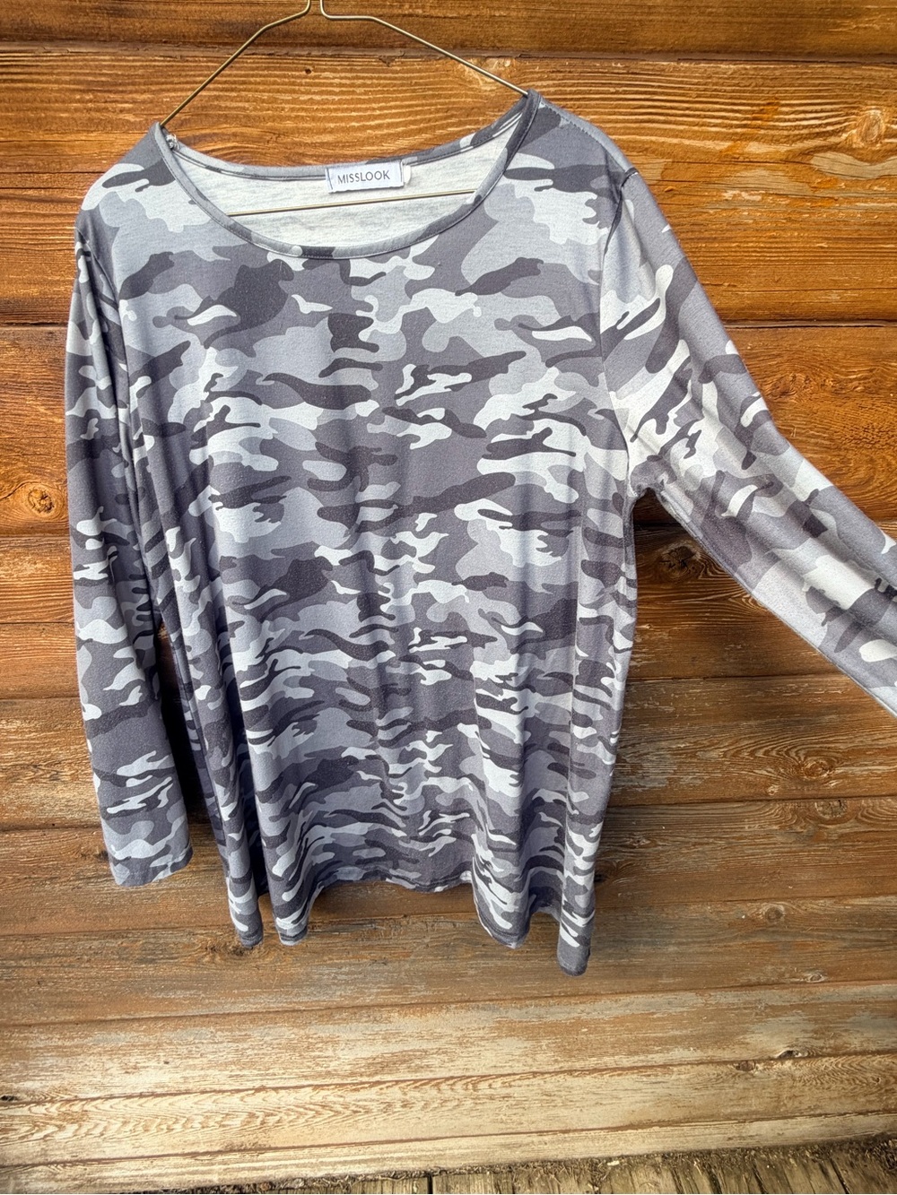 MISSLOOK Women's Gray Camo Tunic Top